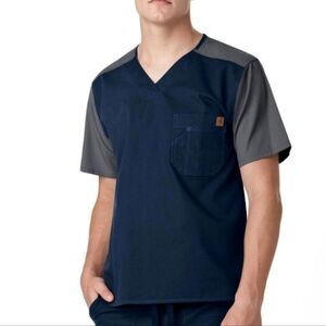 Carhart Scrub Work Blue Grey V-Neck Shirt Men's Size Large